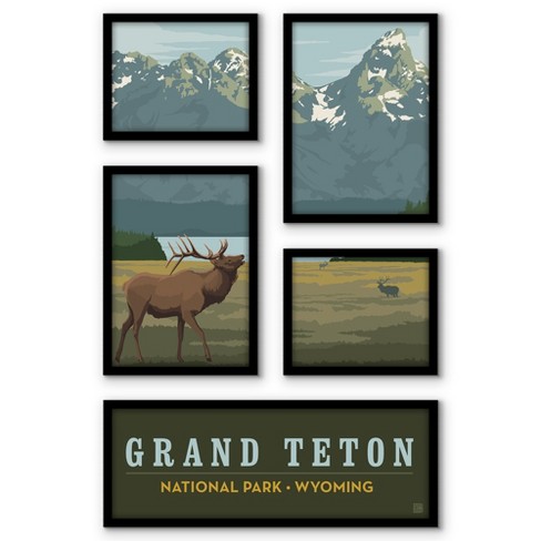 Americanflat Grand Teton Elk National Park 5 Piece Grid Wall Art