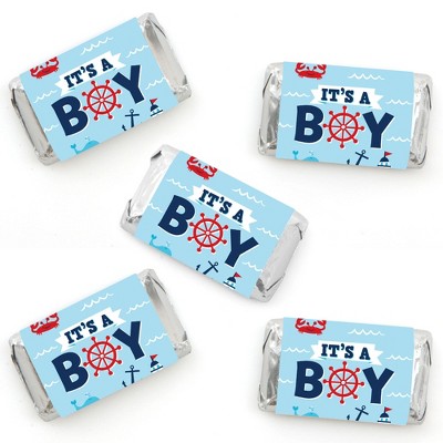 Big Dot of Happiness Ahoy It's a Boy - Mini Candy Bar Wrapper Stickers - Nautical Baby Shower Small Favors - 40 Count