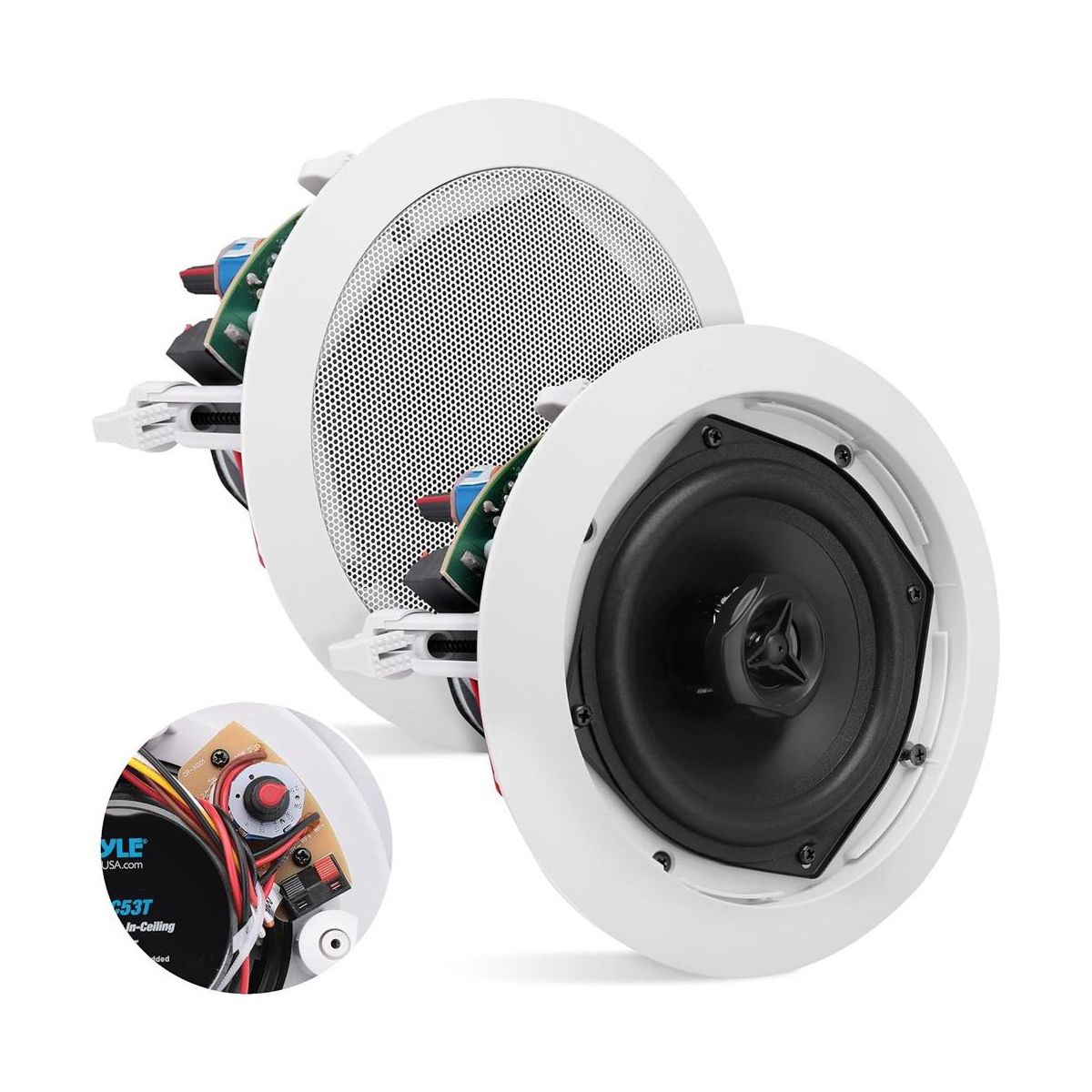 Pyle 5.25" In-Wall/Ceiling Speakers with 70V Transformer - 2-Way, 300W - PDIC53T