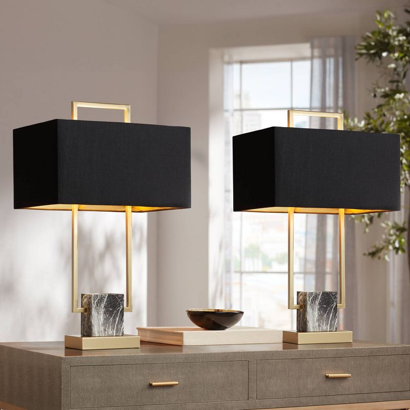 360 Lighting Carl 24 3/4" High Modern Table Lamps Set of 2 Gold Finish Metal Living Room Bedroom Bedside Nightstand House Kitchen Entryway Black Shade, 2 of 10