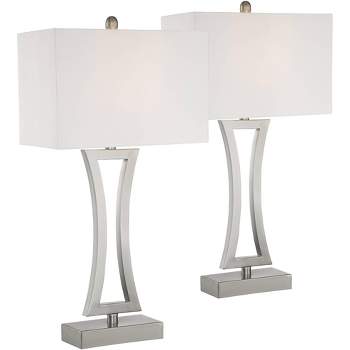 360 Lighting Roxie Modern Table Lamps 31" Tall Set of 2 Brushed Nickel Metal Off White Fabric Rectangular Shade for Bedroom Living Room Bedside Office