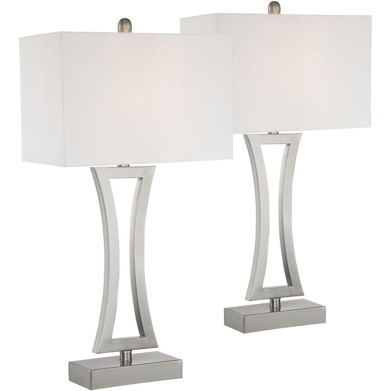 360 Lighting Roxie Modern Table Lamps 31" Tall Set of 2 Brushed Nickel Metal Off White Fabric Rectangular Shade for Bedroom Living Room Bedside Office, 1 of 9