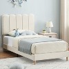 Twin Size Bed Frame w/Upholstered Headboard, Platform Bedframe Mattress Foundation for Kids, Strong Wood Slat Support, No Box Spring Needed - 3 of 4