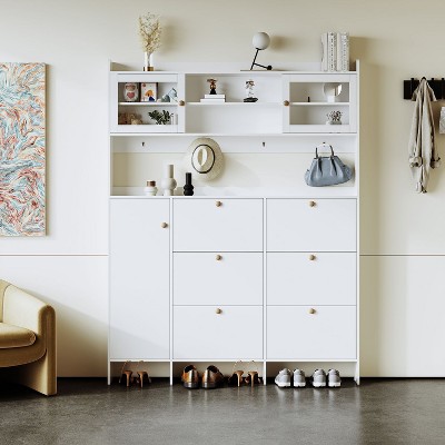 Multifunctional Shoe Rack with Large Storage Space,  Shoe Cabinet with 6 Flip Drawers and Tempered Glass Doors - Maison Boucle