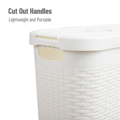 White Slim Rectangular Wicker Laundry Hamper with Lid