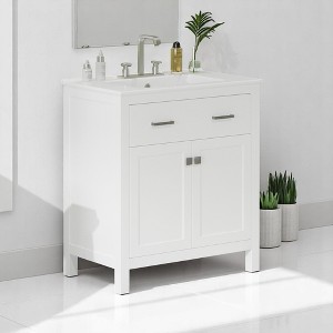 Mshliw 30" Modern Bathroom Vanity with Ceramic Sink, Soft-Close Doors, Flip-Out Drawer & Adjustable U-Shaped Shelf - 1 of 4