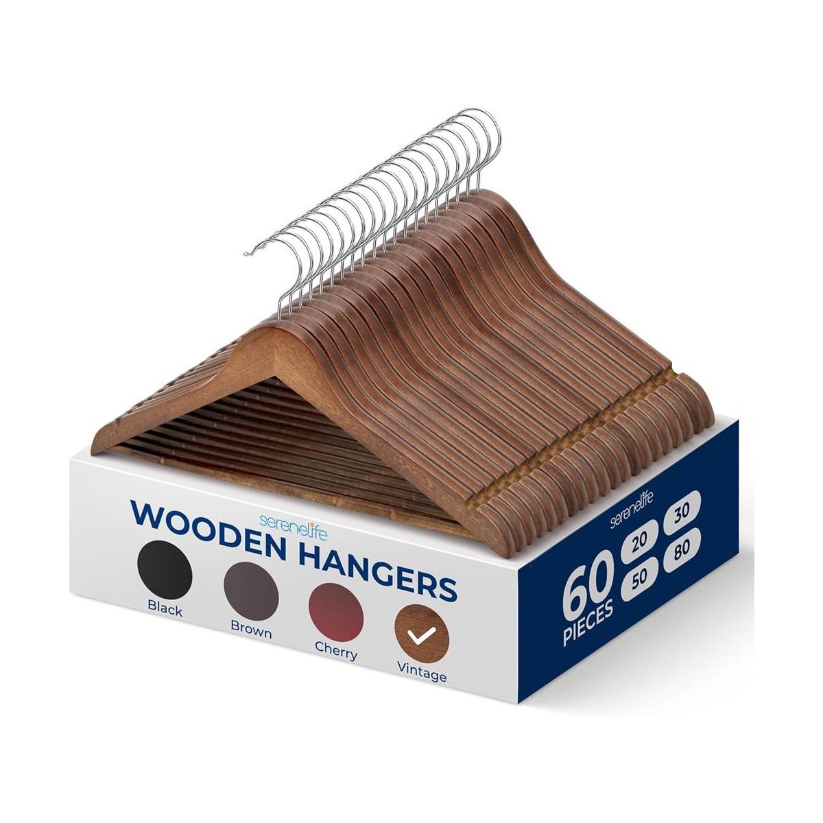 60pk Solid Wood Clothes Hangers - Vintage
