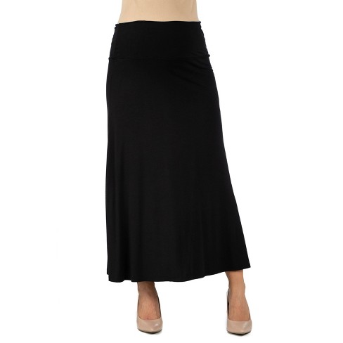 24seven Comfort Apparel Women's Maternity Elastic Waist Maxi Skirt-Black-S