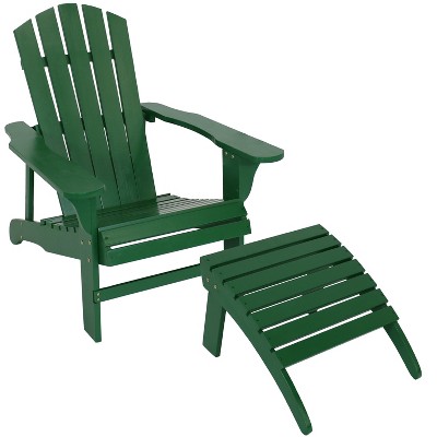 Sunnydaze Outdoor Classic Fir Wood Lounge Patio Adirondack Chair and Ottoman Footrest Set - Green - 2pc