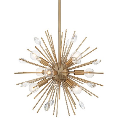 Possini Euro Design Antique Gold Sputnik Pendant Chandelier 18" Wide Modern Clear Crystal Leaf 9-Light Fixture Dining Room House