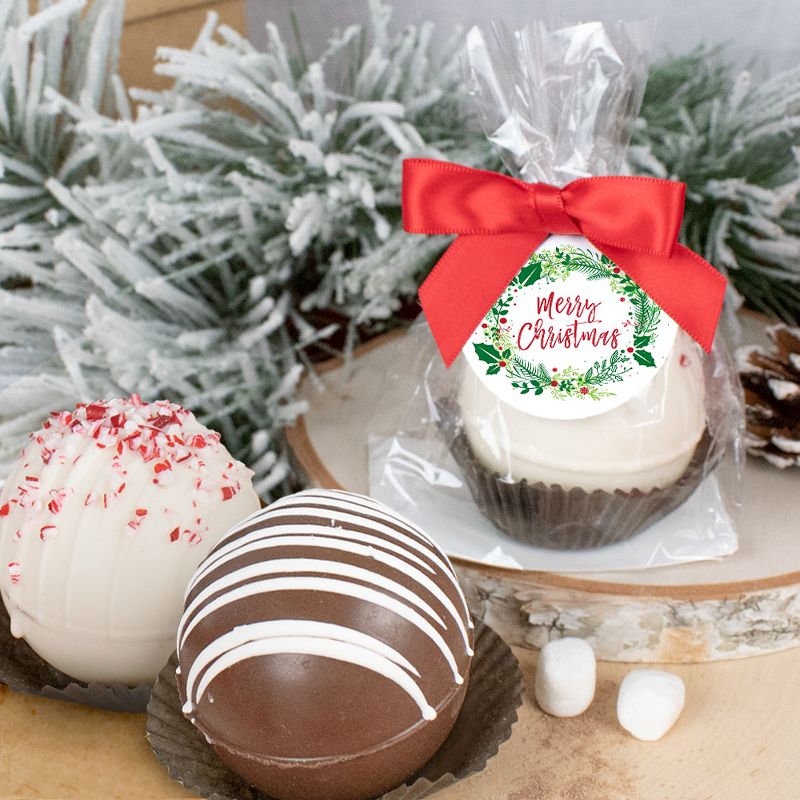 3 Pcs Christmas Hot Chocolate Bombs White Chocolate With Crushed Peppermint - Merry Christmas, 1 of 3