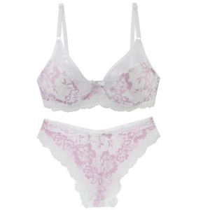 Agnes Orinda Women Plus Size Underwire Floral Lace Mesh Push-Up 2-Hook Lace Trim Bra and Panty Set - 1 of 4