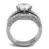 Slickblue Women’s Bridal Ring Set, Silver, 8mm Round CZ Center, Accent Stone Band, Polished Stainless Steel, Size 5-10 - 3 of 4