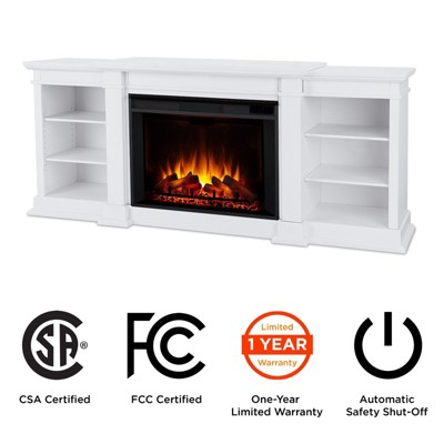 White Grand Electric Fireplace TV Stand with Adjustable Shelves