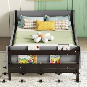 Twin Bed with Headboard,Footboard,Safeguards,Built-in Bed-end Book Storage Rack,Grey - 1 of 4