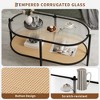 2-Tier Rattan Coffee Table - with Tempered Glass Top, Farmhouse Water-Wave Glass, Metal Boho Tea Center Table, Decor for Living Room Office Home - 4 of 4