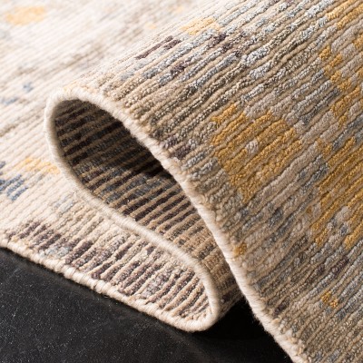Gray and Gold Hand-Knotted Abstract Wool Rug, 6' x 9'