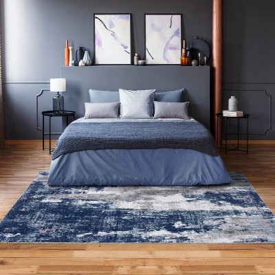 Aurora Breeze Blue Abstract Synthetic 8' x 10' Area Rug