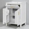 48" Freestanding Double Bathroom Vanity with Dual Ceramic Sinks, Solid Wood Cabinet with 4 Soft-Close Doors, No Faucet - 3 of 4