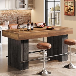 Tribesigns 63" Bar Table, Industrial Counter Height Pub Dining Table, Rectangular Home Bar Unit with Metal Footrest for Dining Room - 1 of 4