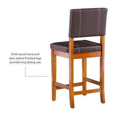 Milano 24" Medium Walnut and Dark Brown Faux Leather Counter Stool