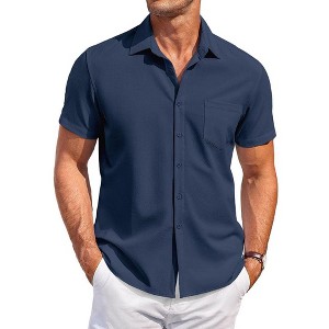 COOFANDY Mens Short Sleeve Shirts Casual Button Down Shirts Summer Beach Shirt Wrinkle Free - 1 of 4