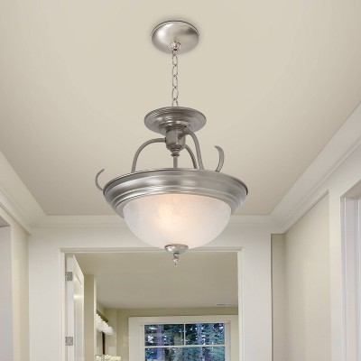 Satin Nickel 17" Indoor/Outdoor Semi-Flush Bowl Light