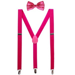 INSPIRE CHIC Gender Neutral Set Y Shape Adjustable Elastic Shoulder Strap Suspenders Bow Tie - 1 of 4