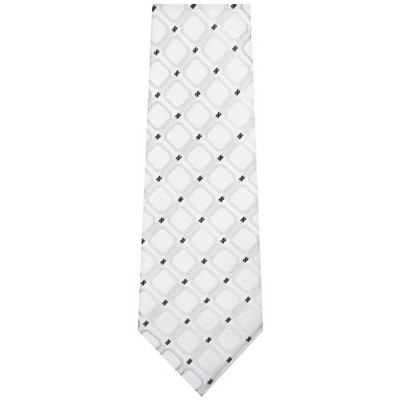 TheDapperTie Men's White And Black Geometric Necktie with Hanky