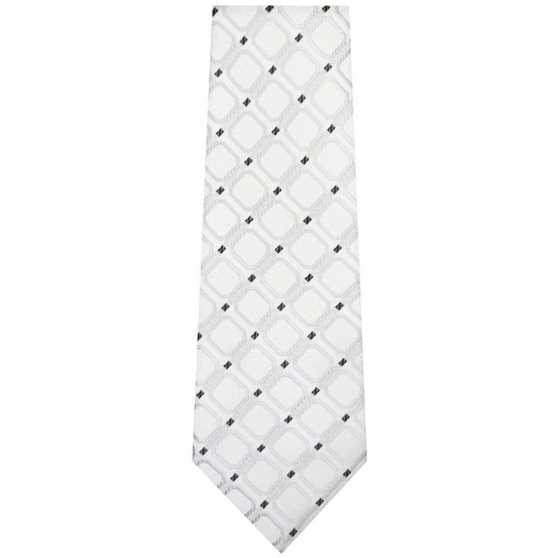 TheDapperTie Men's White And Black Geometric Necktie with Hanky, 1 of 2