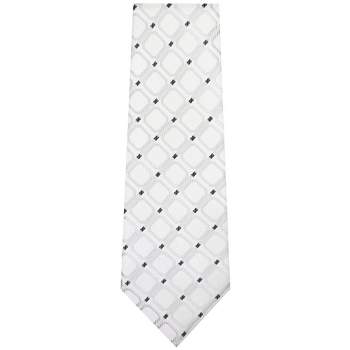 TheDapperTie Men's White And Black Geometric Necktie with Hanky
