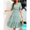 Women's Casual Wrap V Neck Midi Dress Short Sleeve Smocked Waist Tiered A Line Pleated Flowy Maxi Dress - 4 of 4