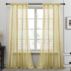 Deconovo 1Panel 10cm Rod Pocket Curtain Leno Yarn Fabric + Disc Embroidery, For LivingRoom OR BedRoom - 1 of 4