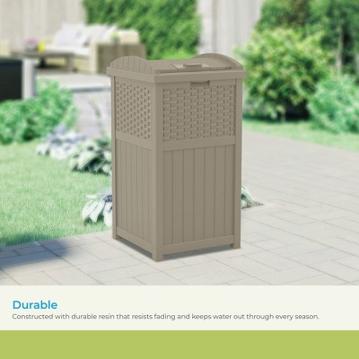 Dark Taupe Wicker-Style Plastic Outdoor Trash Can with Lid