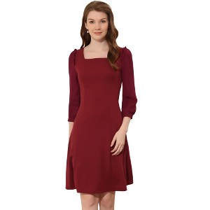 Allegra K Women's Square Neck Ruffle Trim Sheer 3/4 Sleeve Chiffon Mini Dress - 1 of 4