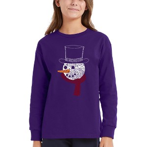 LA Pop Art Snowman Face - Girl's Word Art Long Sleeve T-Shirt - 1 of 4