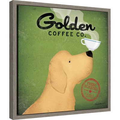 Golden Dog Coffee Co Green Canvas Wall Art with Grey Frame