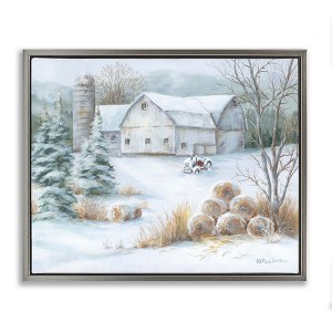 Stupell Industries Niveous Country Barn Snow Scene Floating Frame Canvas Art - 1 of 4