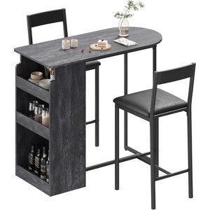 Bar Table and Chairs Set for 2 - Pub Table and Chairs Set, 3 Piece Table Set, Three Tier Storage Shelf, Suitable for Living Room, Dining Room, Small - 1 of 4