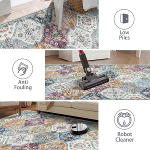 Vintage Area Rugs Washable Floral print Floor Cover, Non-Slip Oriental Accent Carpet, Foldable Low Pile Indoor Mat for Kitchen, Bedroom, Living Room - 1 of 4