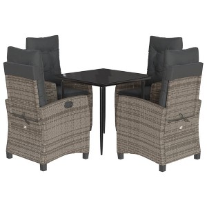 vidaXL 5 Piece Patio Dining Set with Cushions Gray Poly Rattan - 31.5" Table Length Without Footrest 4 Items - 1 of 4