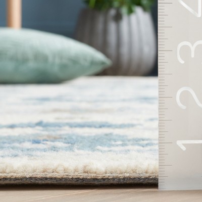 Ivory and Blue Handmade Wool Floral 3' x 5' Area Rug