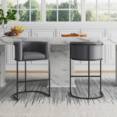 Set of 3 Grey and Black Metal Upholstered Barstools
