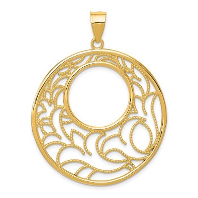Black Bow Jewelry 14k Yellow Gold Filigree Lily Circle Pendant, 39mm (1 1/2 inch)