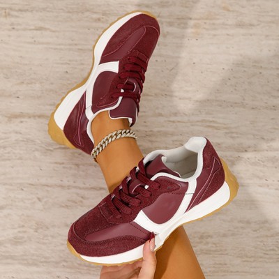 Женские кроссовки BERNESS Women's Beyonce Faux Suede Panels Retro Lace-Up Sneakers Burgundy 9 — фото 7