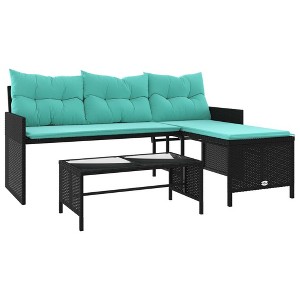 vidaXL L-Shaped Black Poly Rattan Patio Sofa with Cushions and Glass Table; Comfort Outdoor Furniture for Garden/Terrace - 1 of 4