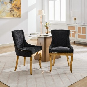 Okak Modern Chenille Dining Chairs Set of 2, Comfy Fabric Chairs with Thick Upholstered, Accent Chairs with Gold - Plated Legs Rivet Trim - 1 of 4