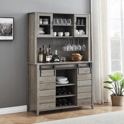 Farmhouse Coffee Bar Cabinet with Sliding Barn Doors