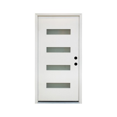 MAHEERTY New Design Fiberglass Composite Door Left Hand Inswing Entrance Door White Exterior Front Entry Doors with 4-9/16 Frame
