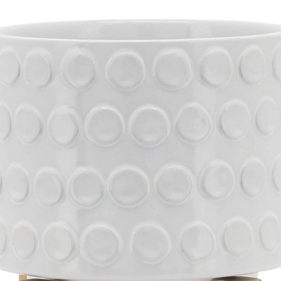 Sagebrook 5" White Ceramic Planter with Wooden Stand for Indoor/Outdoor Use